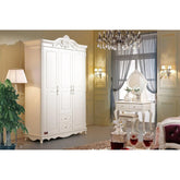 Hand Carved Premium Teak Wood 3 Door Wardrobe (Antique White Finish) - Wooden Twist UAE